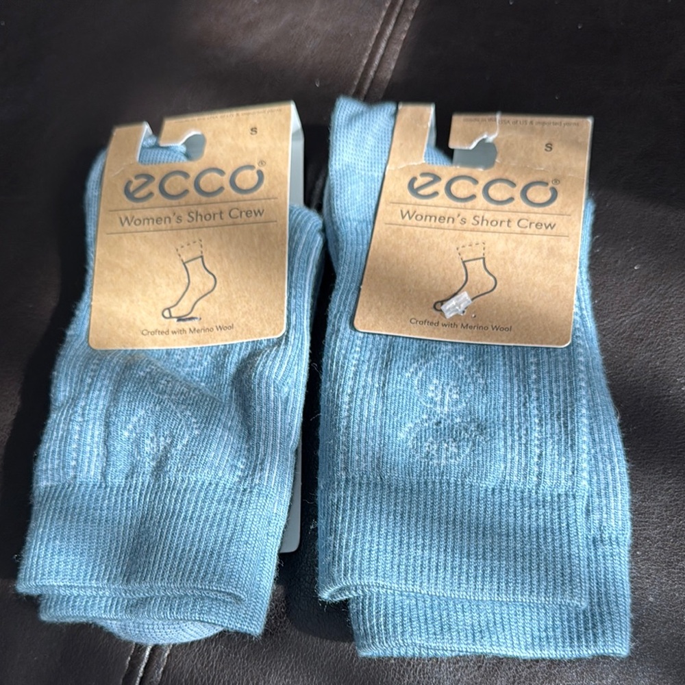 Ecco Women's Short Crew Merino wool Socks - Soft Blue 2 pairs